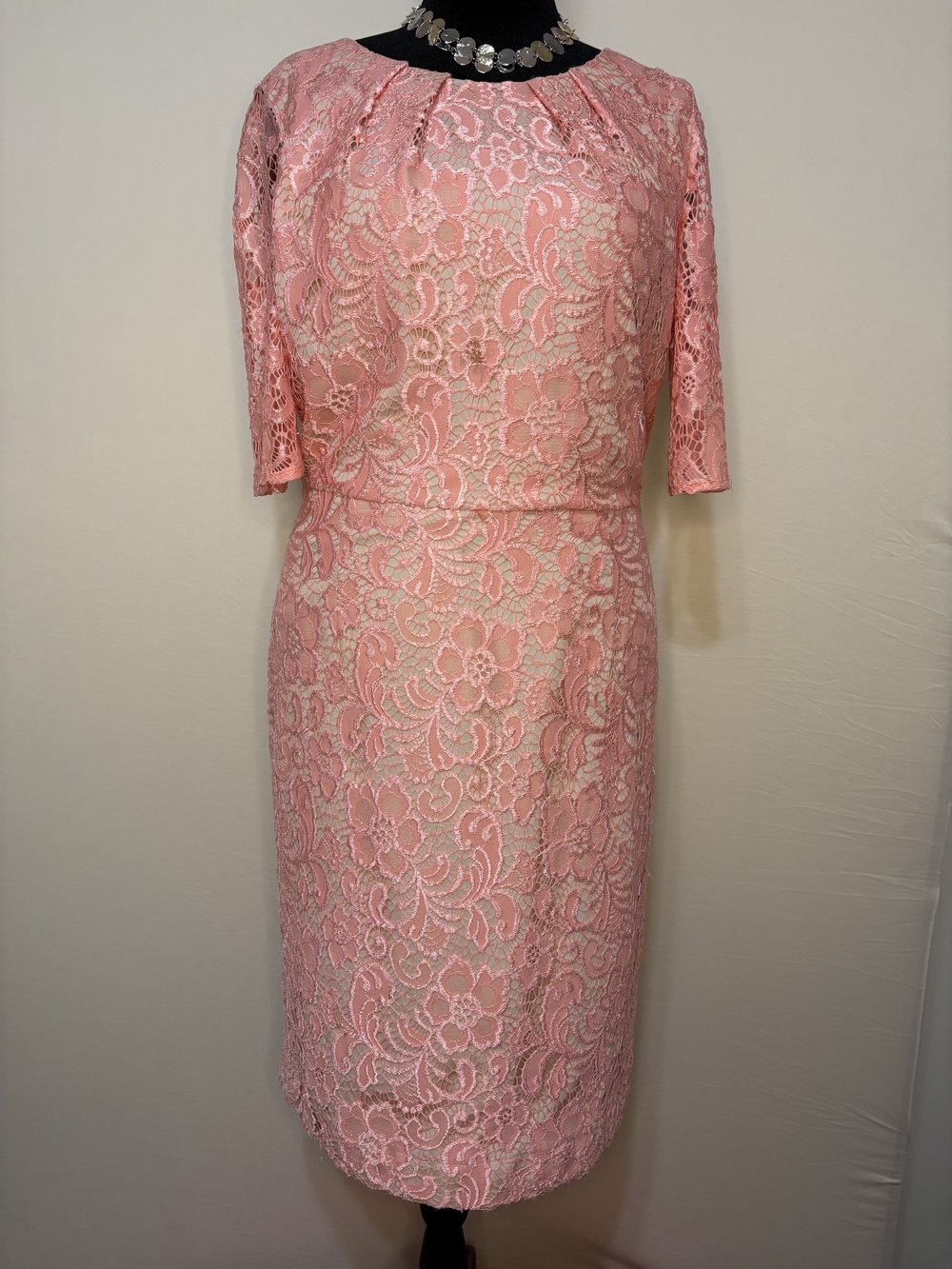 Alex Marie Coral Pink Floral Lace Sheath Dress Sz 12